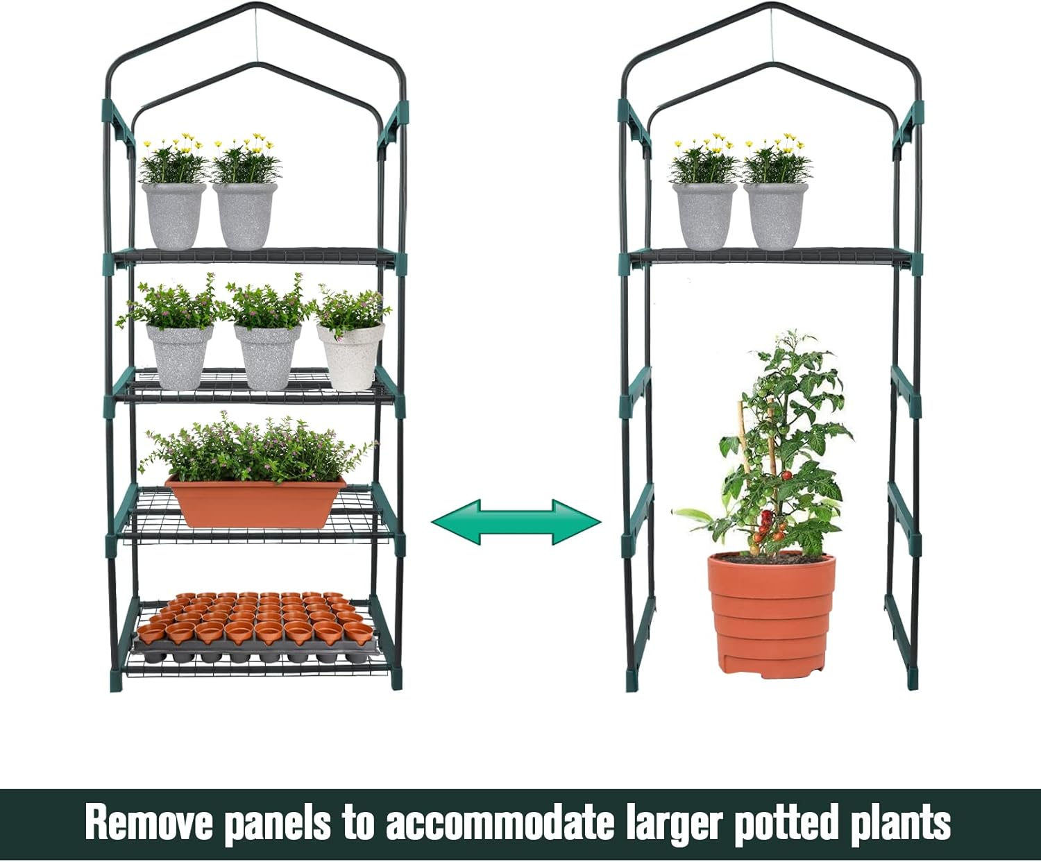 Worth Garden 4 Tier Mini Greenhouse - 63'' H x 27'' L x 19'' W - Sturdy Portable Gardening Shelves with Durable PE Cover w/ Roll-Up Zipper Door- Small Green House Indoor & Outdoor for Plants Flowers