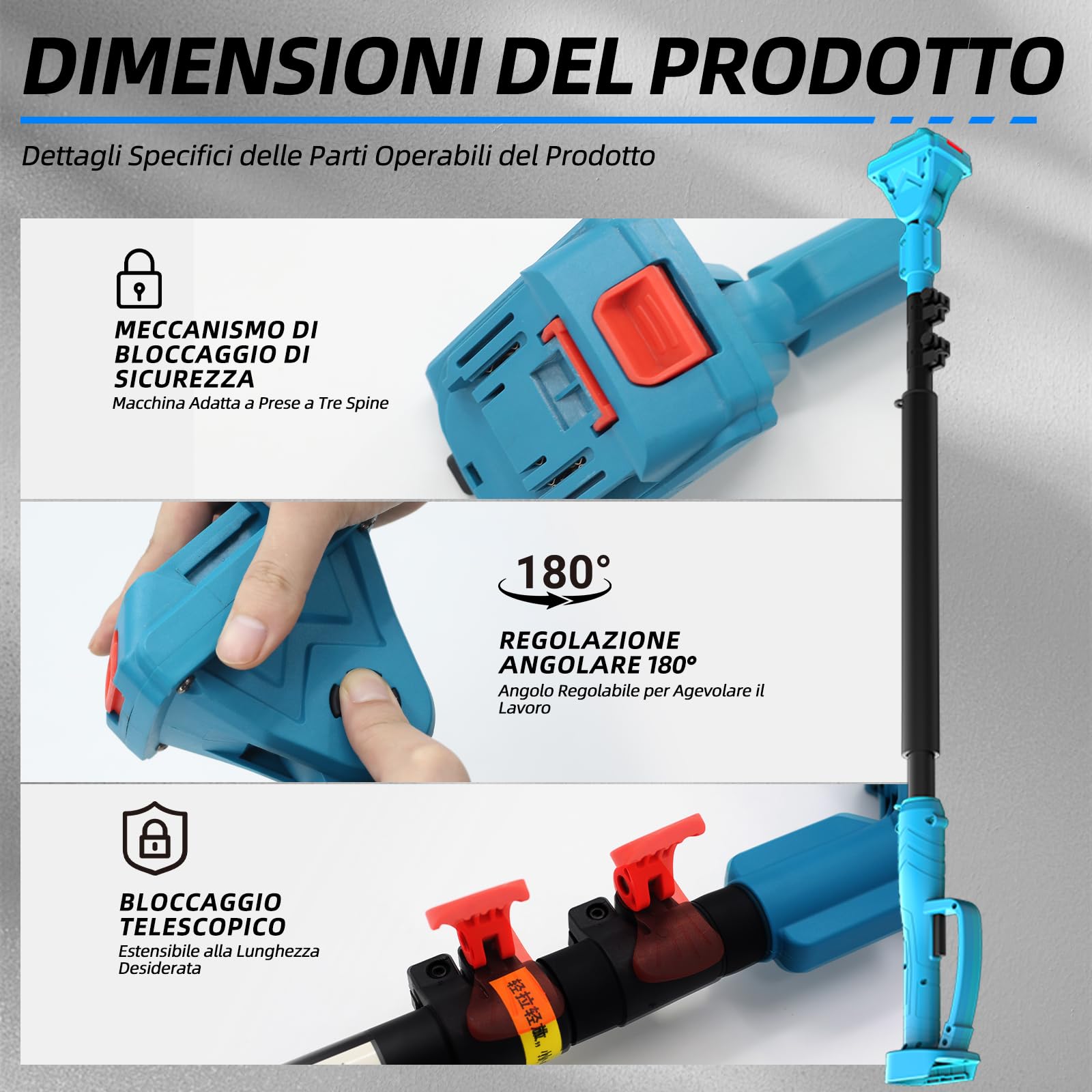 Asta telescopica per cesoie elettriche e seghe a batteria – 1,2–2,5 m estensibile, testa regolabile a 90°, altezza di lavoro fino a 4,6 m, compatibile con Makita 18V