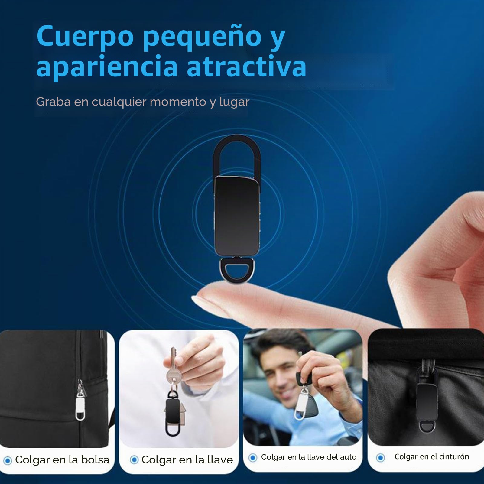 Grabadora Activada por Voz, Dispositivo de Grabación Portátil para Trabajo, Conferencias, Reuniones, Diseño de Llavero Grabadora de Voz Inteligente con Micrófono Inteligente,