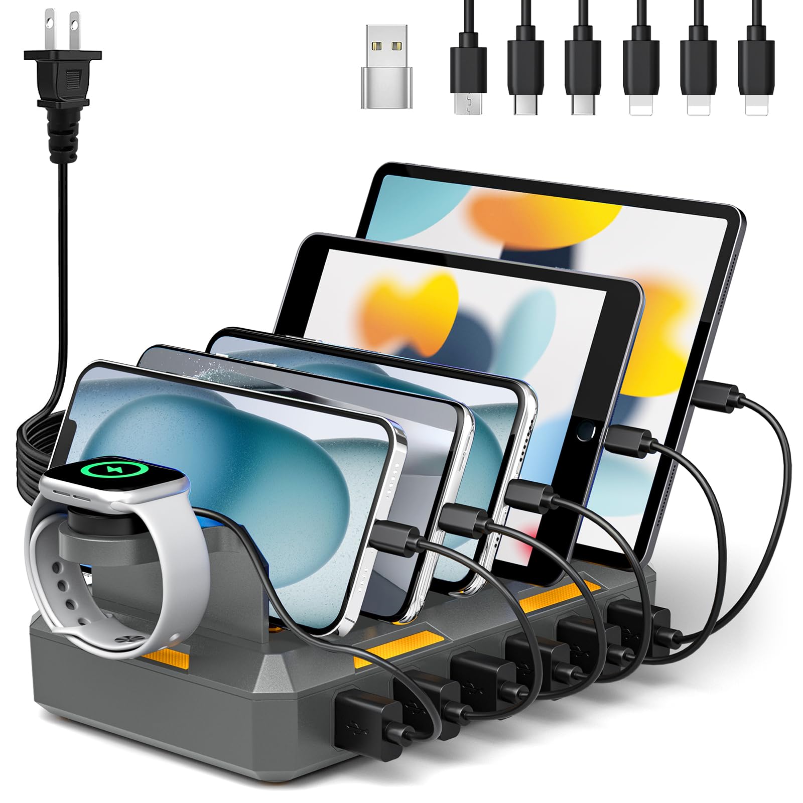 Charging Station for Multiple Devices, Honcila 50W Multiple Charger Station Charging Dock for iPhone iPad Cell Phone Tablet and More - 6 Port Multi