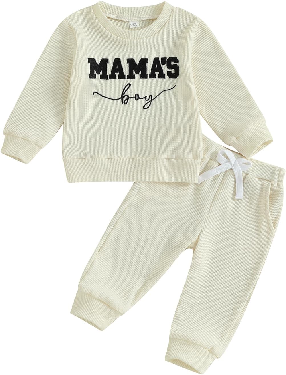 GGBNOMER Toddler Baby Boy Clothes Mamas Boy Embroidered Striped Long Sleeve Sweatshirt Pants Set 2 Pcs Fall Winter Outfits