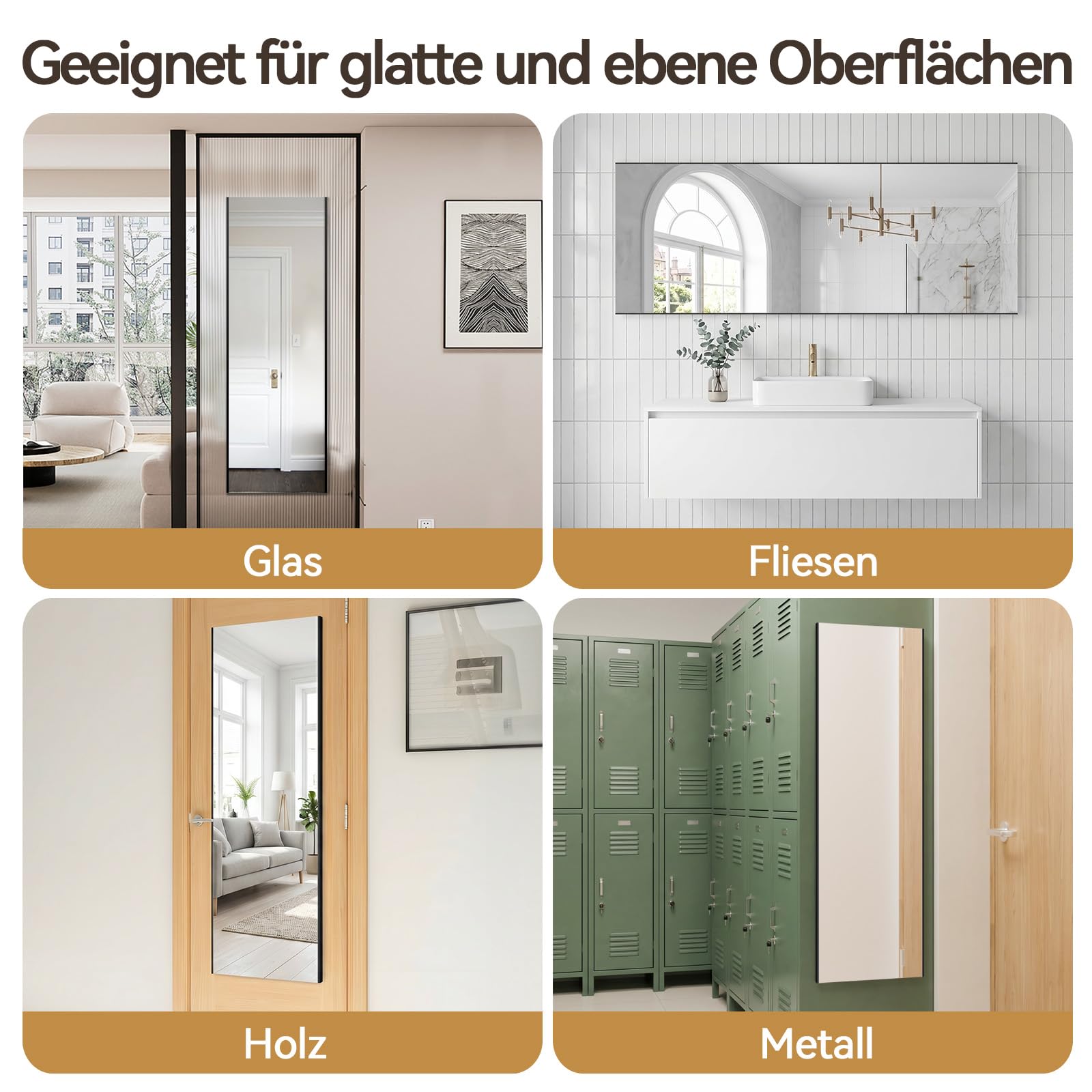 brisafe Nano-Spiegel 160x60cm Ganzkörperspiegel Ohne Bohren Unzerbrechlich | Großer Wandspiegel mit starkem Klebeband für Wandmontage; Ankleidespiegel ohne Bohren; für Fitnessraum und Garderobe