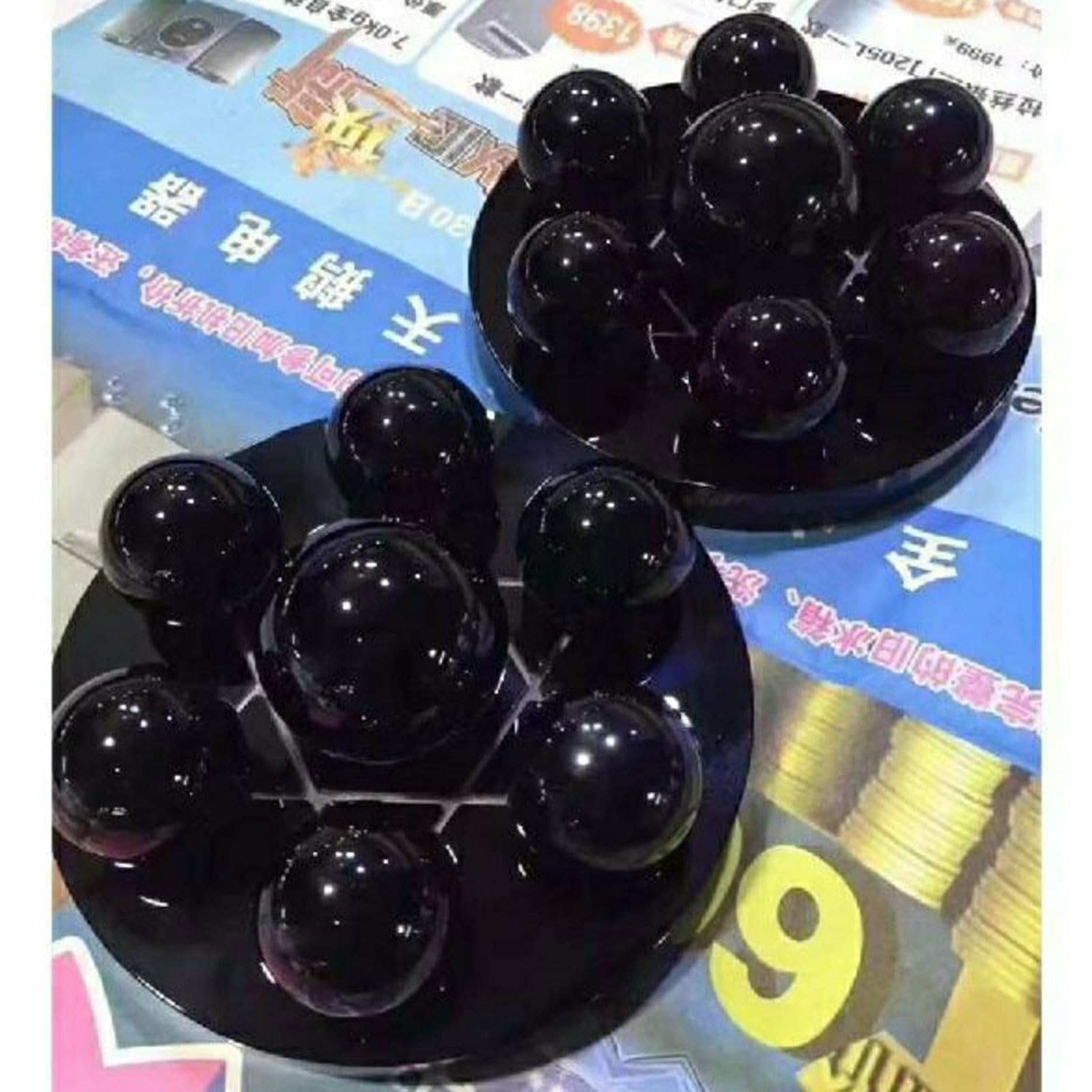 Sieben-Sterne-Gruppe aus schwarzem Obsidian - 7 Chakra-Edelsteinkugeln-Kugel-Set - Kugelornament aus natürlichem Obsidian mit Ständer für Meditation und Feng Shui-Heimdekoration,12cm