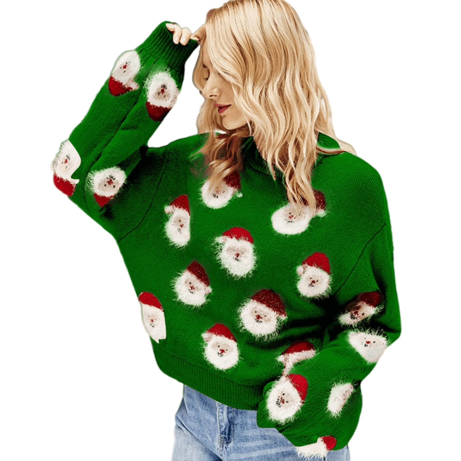 Christmas Women Sweater Kawaii Ugly Sweater Santa Claus Cute Fuzzy Fluffy Knit Pullover Clothes Holiday Party Winter