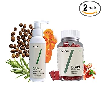 Wiser Healthy Hair Care Kit for Men | Strengthens Hair & Reduce Hair Fall | Caffeine Thickening Shampoo (200mL) + Hair Vitamin Gummies (30 Gummies)