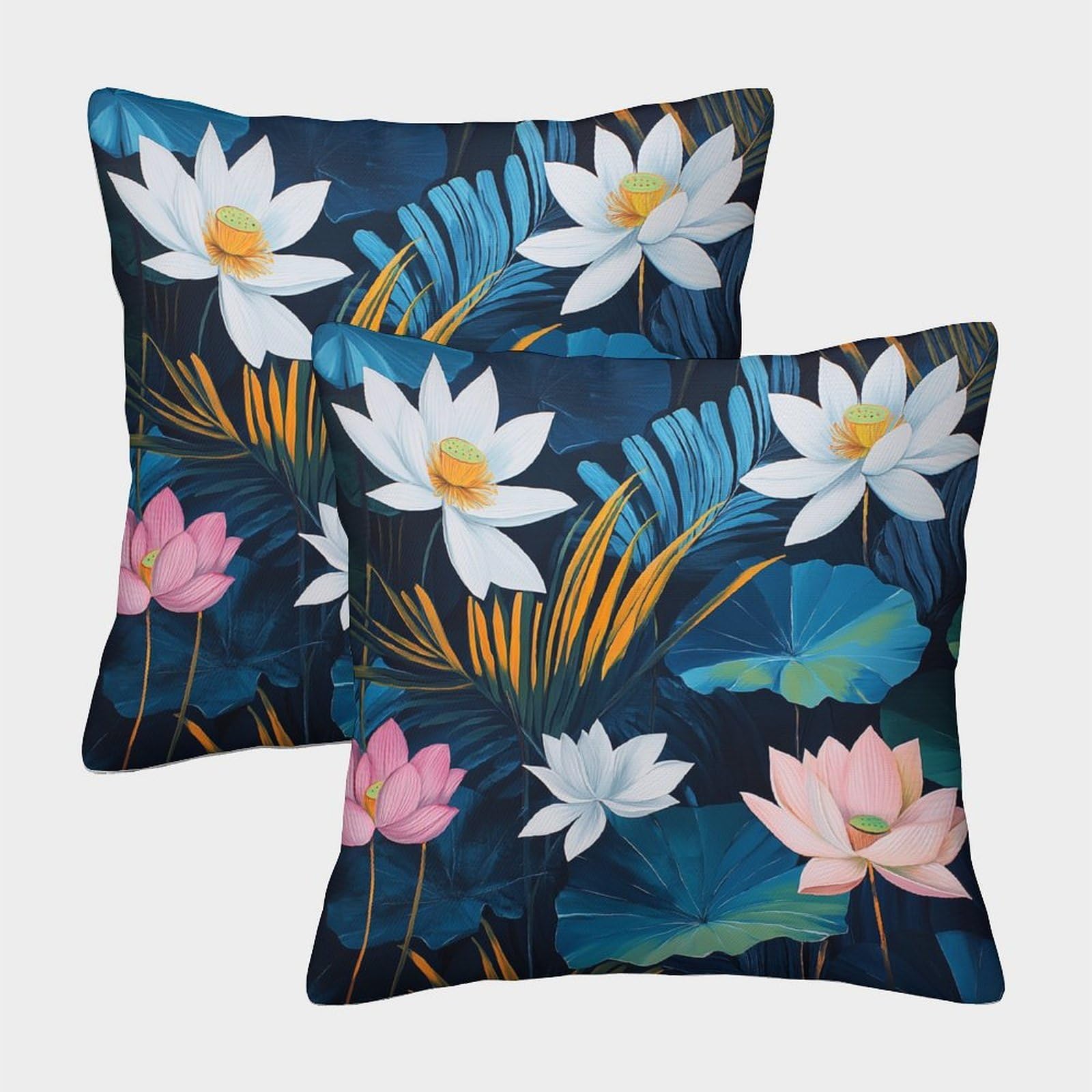 kaiyun 2 Pack Lotus Flowers, Palm Leaves,Spring Colors Pillow Case 50x50cm 3D Printing Cushion Cover,home Decoration Sofa Cushion