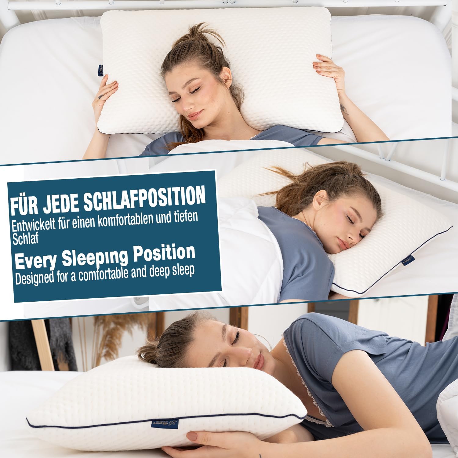 alkamto Cuscino in memory foam, 70 x 45 cm, ergonomico, certificato Oeko-Tex, rivestimento termoregolante, ipoallergenico e lavabile, per chi dorme sulla schiena e sul fianco (70 x 45 x 12 cm)