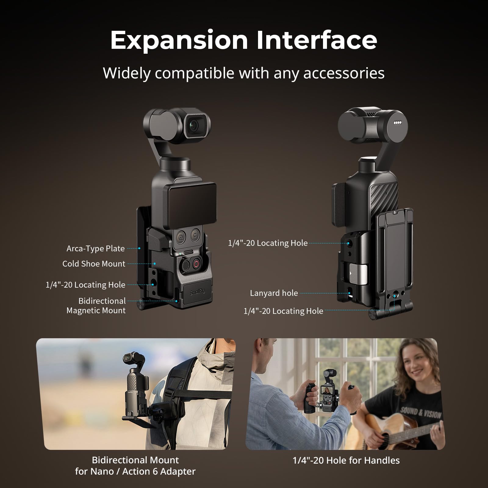 SMALLRIG Magnetischer Stativständer für DJI Osmo Pocket 4/3, 270° Verstellbarer Magnetadapter, 1/4"-20-Gewindebohrungen, Arca-Swiss, Tisch-Vertikalhalterung -6003