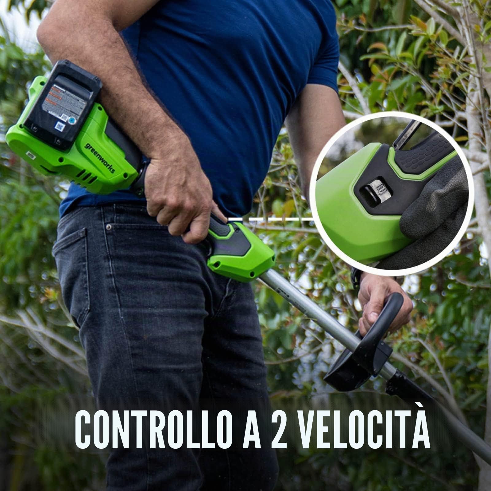 Greenworks Decespugliatore a batteria 24 V, diametro di taglio 33 cm, diametro filo 2 mm, Max 5600 TR/Min, velocità di taglio massima 5600 giri/min (batteria e caricabatterie non inclusi)