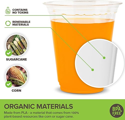 Miniatura 3 de Stock Your Home Vasos fríos transparentes compostables comercialmente de 12 onzas (paquete de 100) vasos ecológicos para fiestas, respetuosos con el