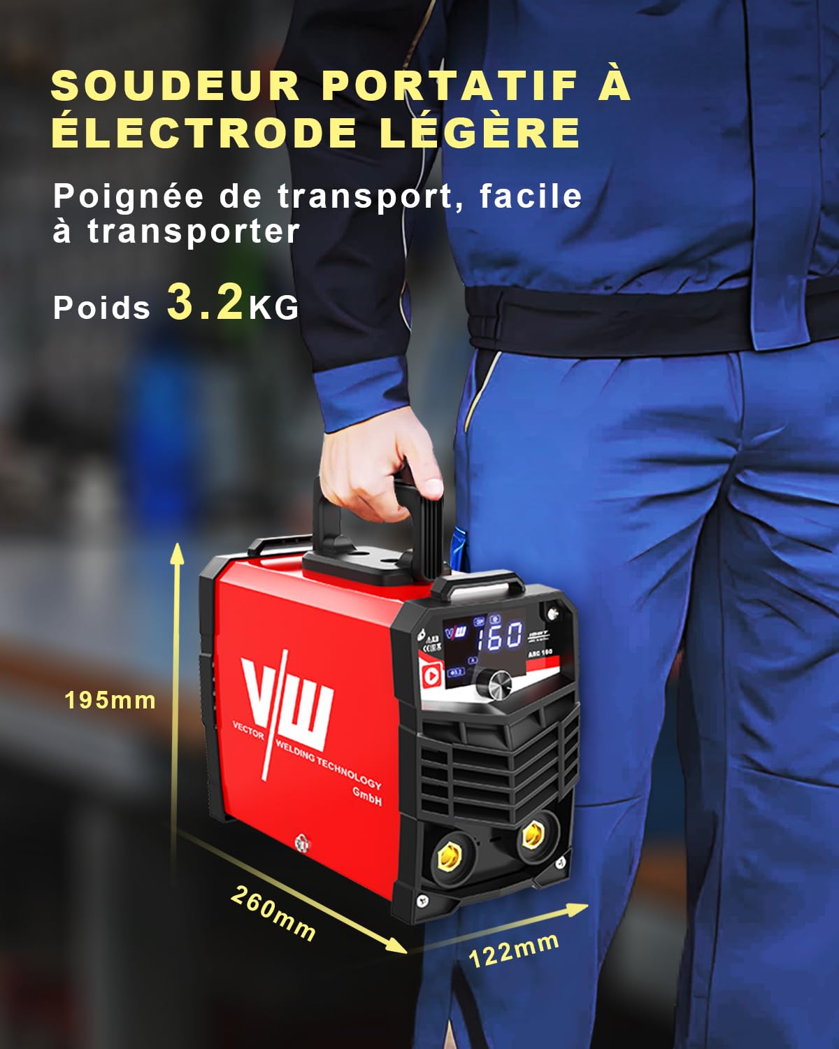VECTOR WELDING Poste de Soudage à Électrode 160A, Poste à Souder MMA/ARC | Poste de Soudage Portable avecTechnologie IGBT y Écran LED, Kit de Soudage ARC 160