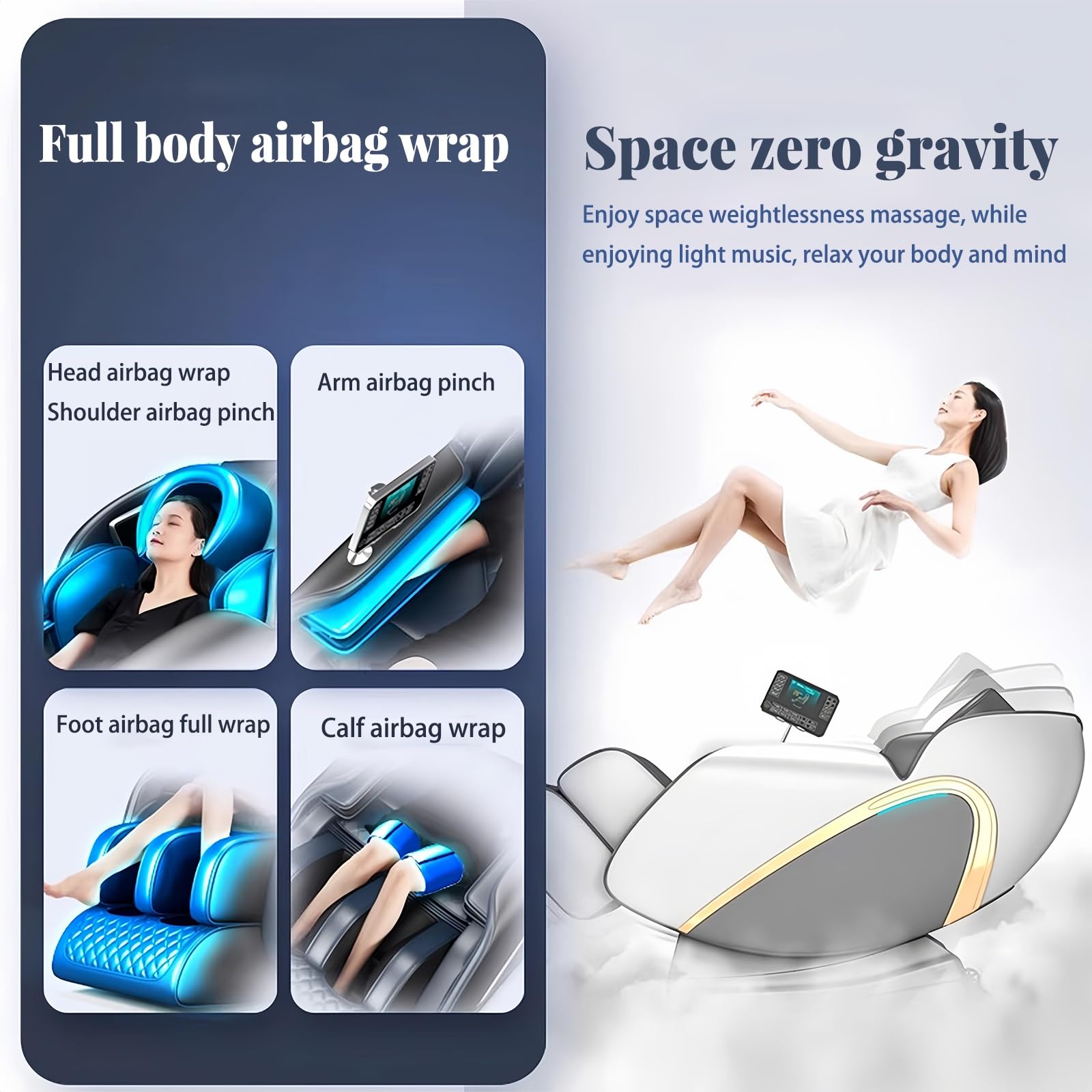 Poltrona Massaggiante 4D, gravità Zero Per Tutto Il Corpo Con Compressione Di Calore E Aria Per Alleviare Il Dolore A Spalle/schiena/gambe(Gray)