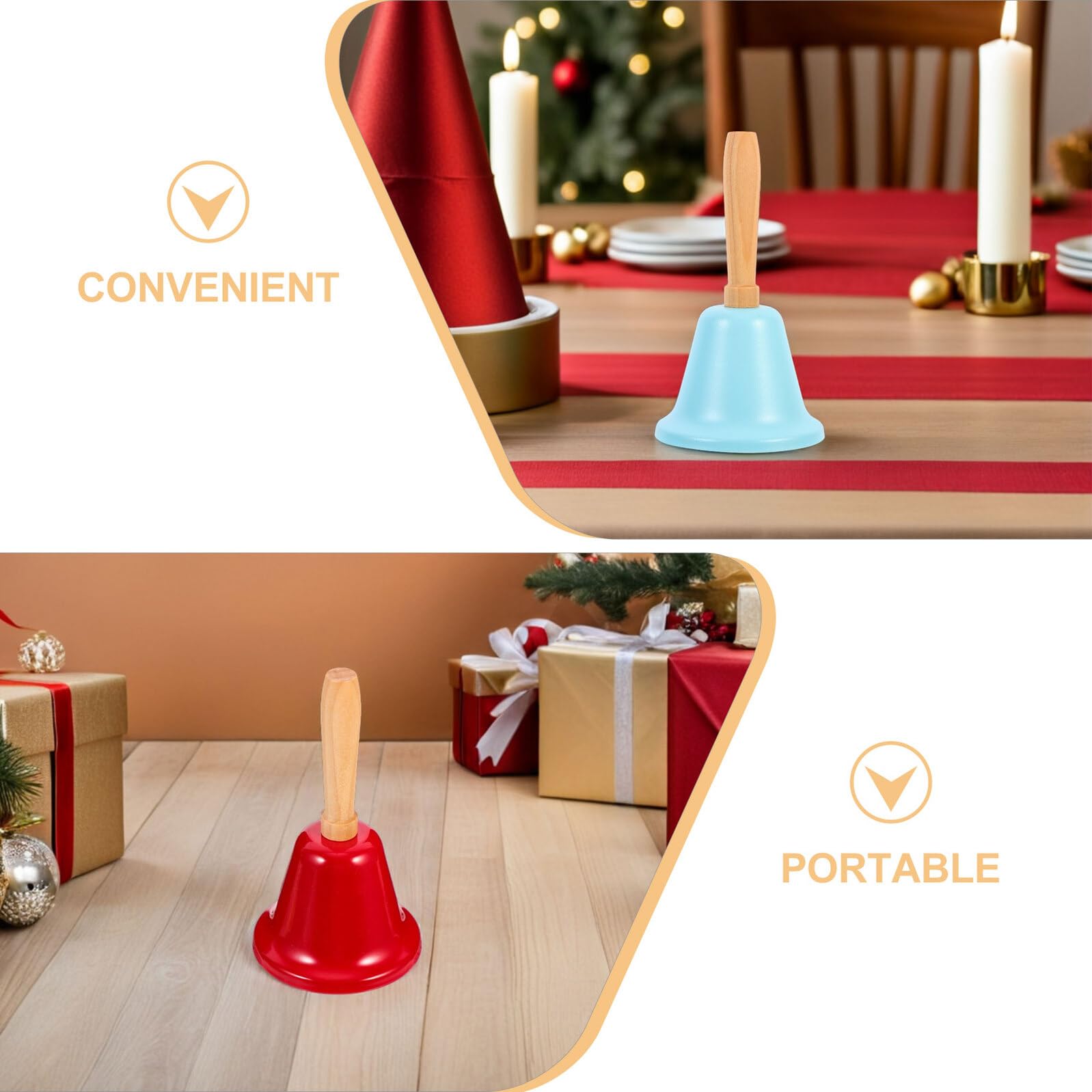 24 Pezzi Campanello Mano Natalizio con Manico in Legno Campanelli Metallici Colorati per Matrimonio Scuola e Feste Design Portatile e Suono Nitido per Uso Domestico e Cerimonie