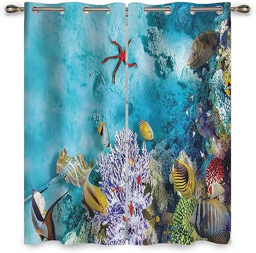 Miniatura 1 de Ocean Decor Collection Cortinas para Habitacion 2 Panels Red Blue Drapes Darkening for Bedroom Cortinas Blackout (W) 55 X (H) 55 Inches