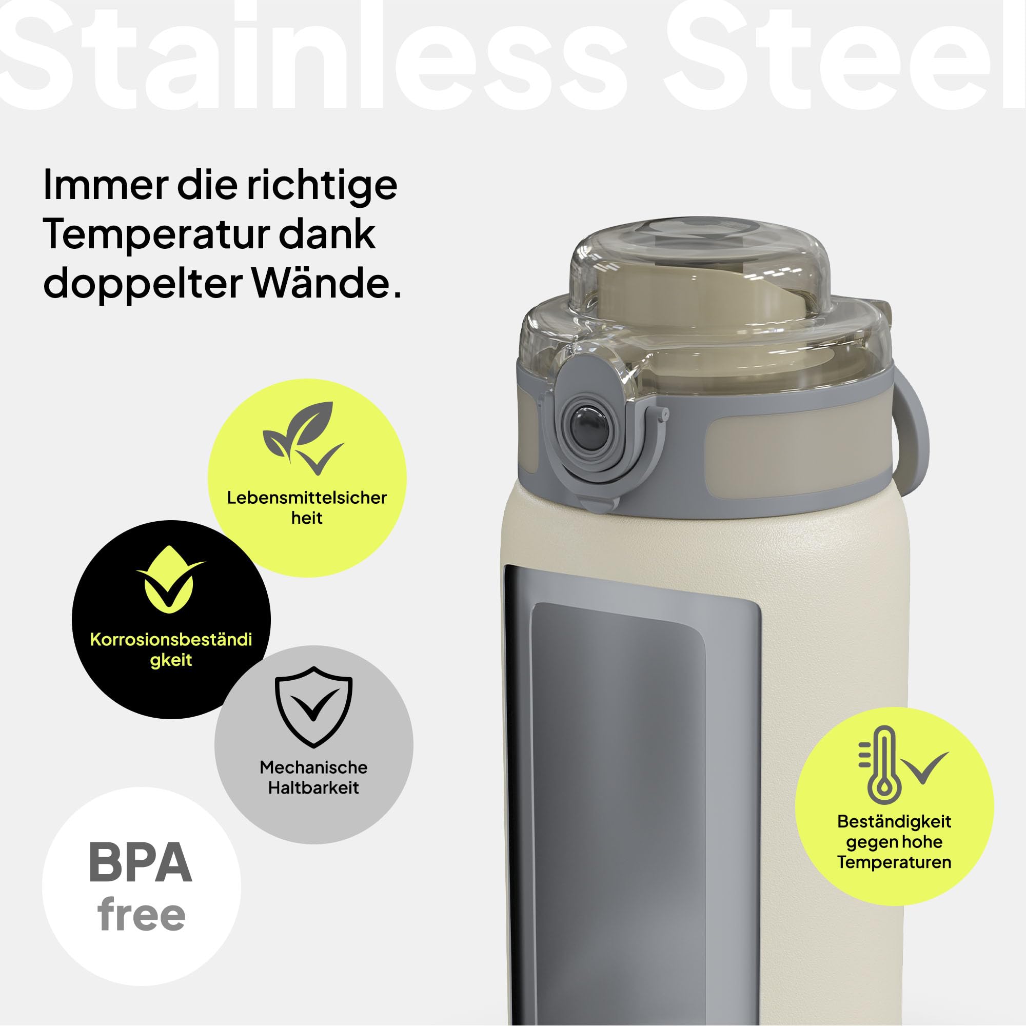 ZIPRO Tazza Termica Acciaio Inox 700ml Grande Borraccia Isolata con Maniglia Mantiene 12h Caldo 24h Freddo Ermetica Mug da Viaggio Outdoor per Campeggio e Sport - Beige