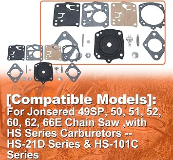 Carburetor Repair Kit For Jonsered 66E 60 62 HS-21D 49SP 50 51 52 HS-101 RK-23HS, Carb Rebuild Kit