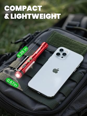 Penlight Flashlight, Rechargeable Work Light 600 Lumens COB LED Pen Light with Magnetic Clip, 8 Modes Pocket Flashlight for Nurse, Emergency, EDC (Red)