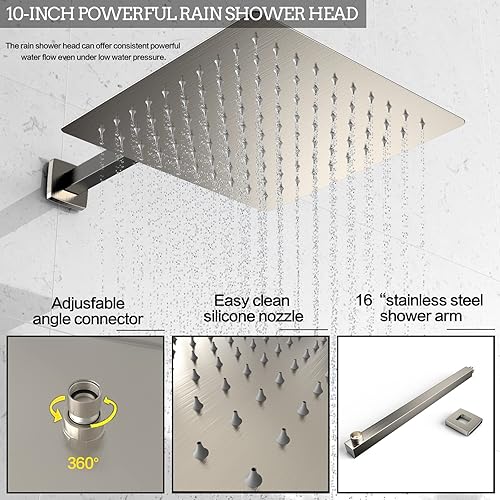 Miniatura 3 de Sistema de ducha de lluvia de 12 pulgadas con juego combinado de mano para baño, juego de grifo de ducha de alta presión montado en la pared,
