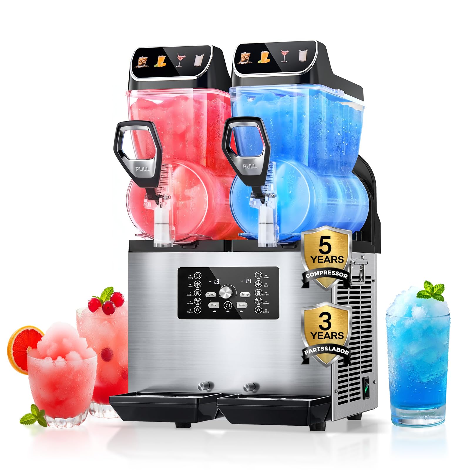 FOHERE Máquina de granizado comercial, 30L tanques granizado máquina de hielo,Control de tanque independiente, máquina de granizado para restaurantes, cafetería bares fiesta