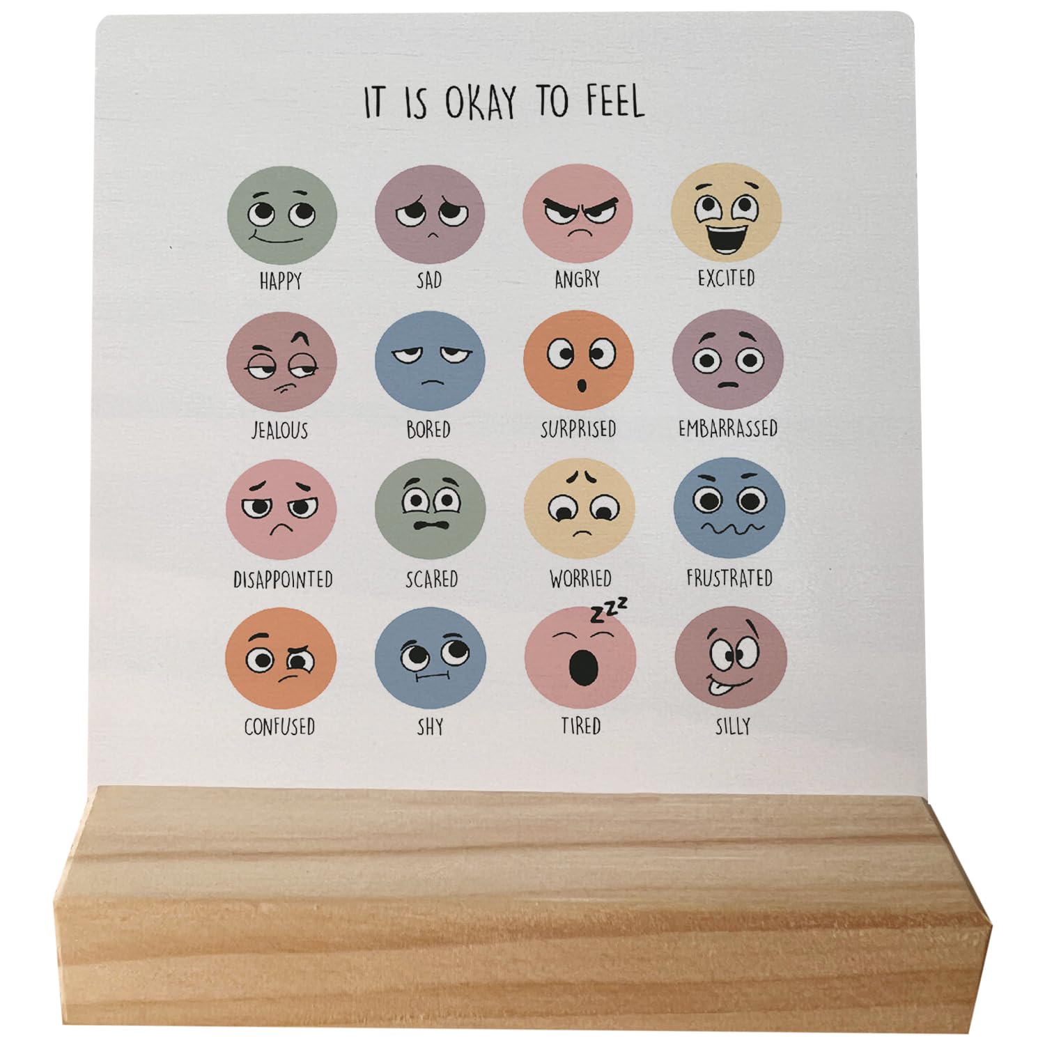 Mental health. It's okay to feel feelings and emotions. Acrylic sign for desk with wooden stand, positive sign decoration for kids room classroom school counseling office
