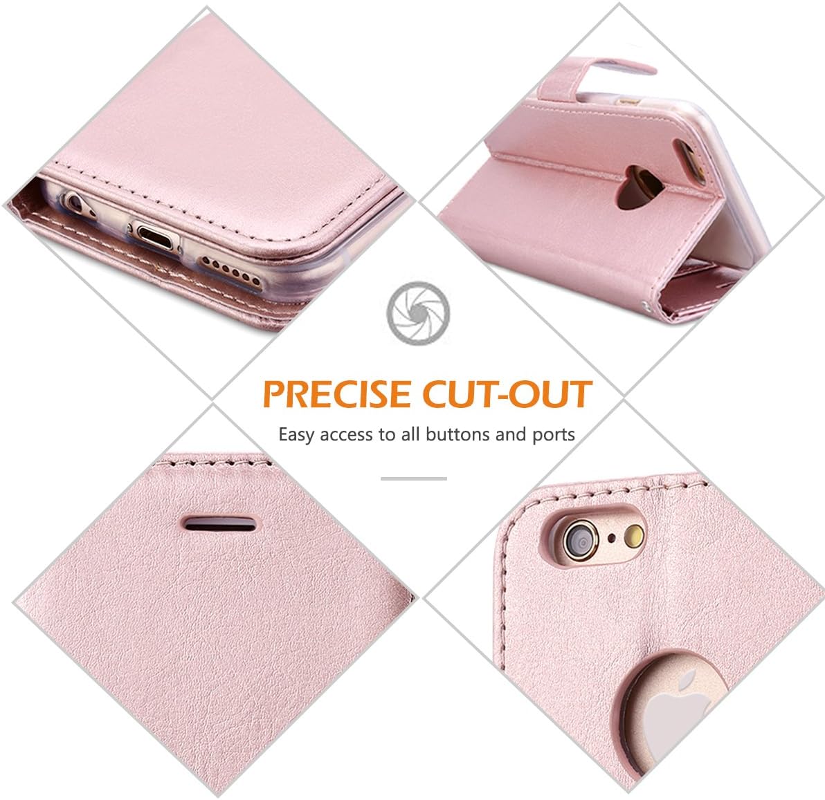 WeLoveCase iPhone 6 Case, iPhone 6S Case, Premium PU Leather Flip Folio Wallet Case with Multi-Function Card Slots Cash Pocket Inner TPU Bumper Case Protective Cover for iPhone 6/6S 4.7" (Rose Gold)
