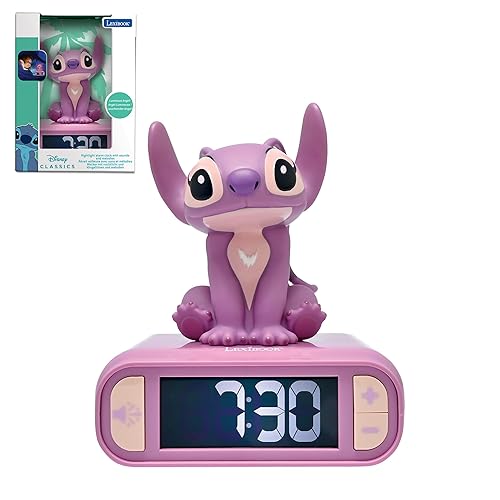 LEXiBOOK, Disney Stitch, Angel Night Light Alarm Clock, Sounds and