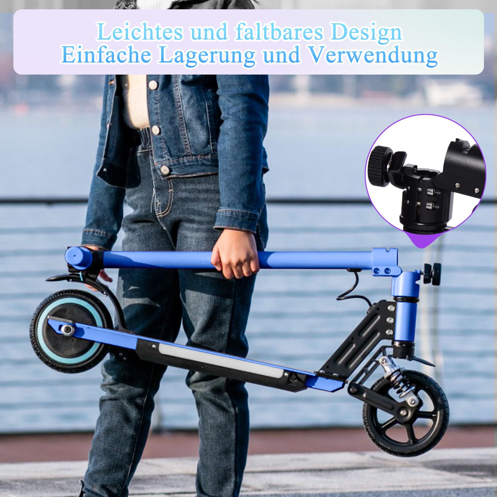 Monopattino elettrico per bambini, età 6-12, 130 W, velocità massima 14 km/h, portata 8 km, luci LED colorate, pieghevole, scooter elettrico per ragazzi e ragazze, regalo per bambini e