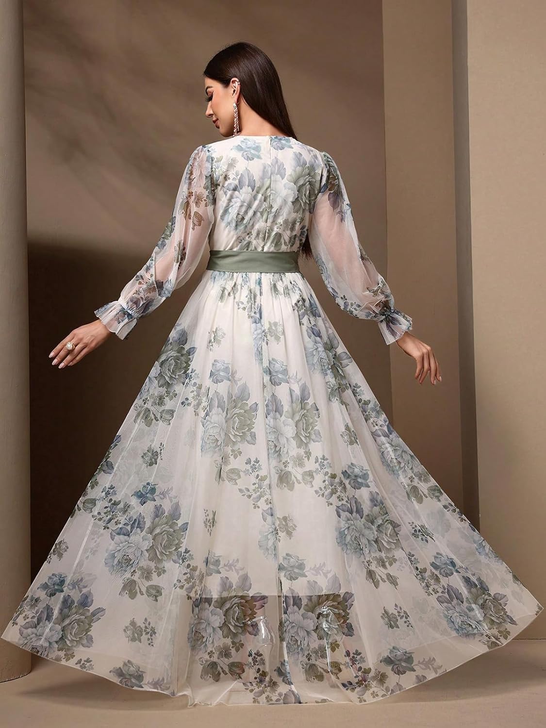 TOLEEN Summer Casual Dresses for Women 2026 Spring Fashion Boho V Neck Long Sleeve Ruffle Floral Print Elegant Maxi Dress - Image 2