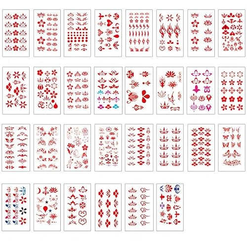 30 Sheet Huadian Eyebrow Stickers Ancient Costume Flower Print Beauty Tattoo Stickers Waterproof Female Hanfu Sexy Performance Forehead Stickers