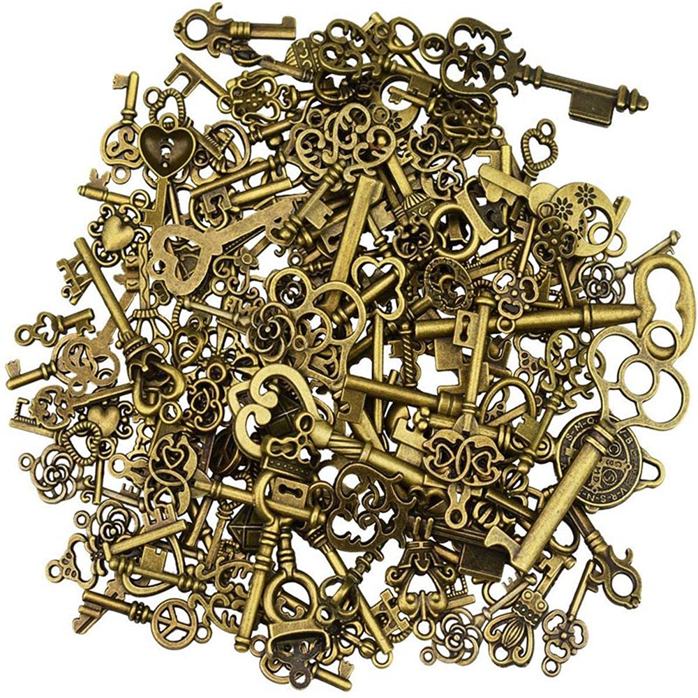 NC Juego de llaves vintage de bronce antiguo vintage de 125 llaves mezcladas en bronce antiguo de 125 llaves de regalo de boda