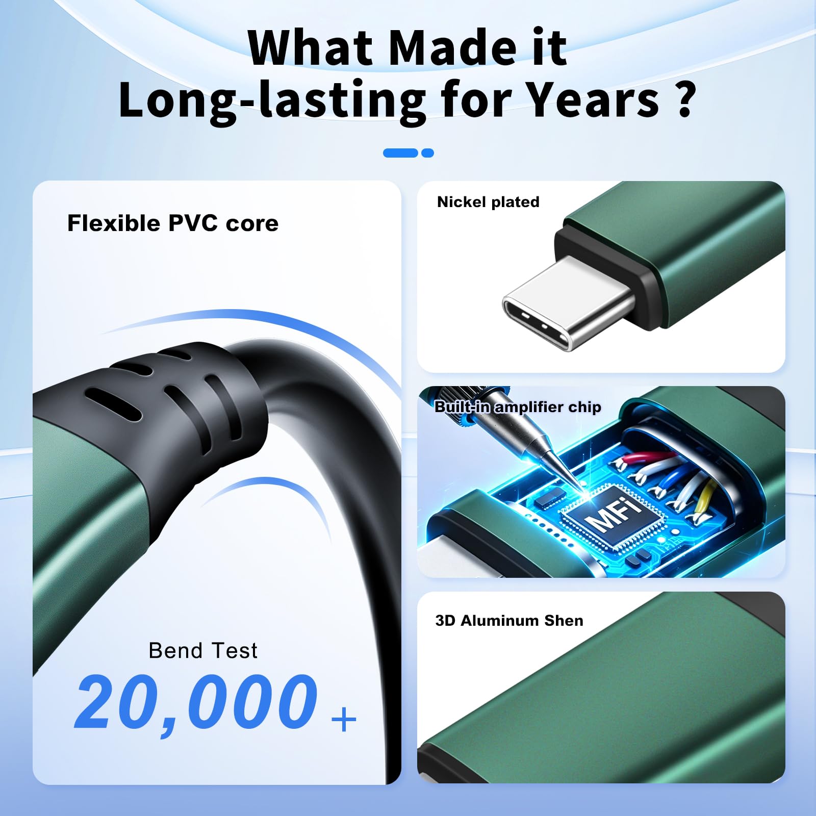 Cable de transmisión de datos USB 3.0/3.2 Gen 1 A a C de 50 pies, con amplificador de señal integrado que soporta transferencia de datos de alta velocidad de 5 Gbps; compatible con auriculares VR