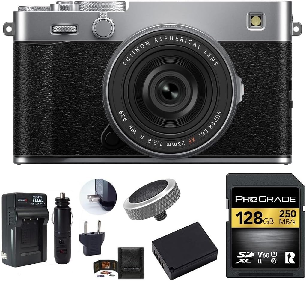FUJIFILM X-E5 Mirrorless Camera with XF 23mm f/2.8 Lens Bundle, Includes: ProGrade Digital 128GB UHS-II SDXC Memory Card, Spare Battery and More (6 Items) (Silver)