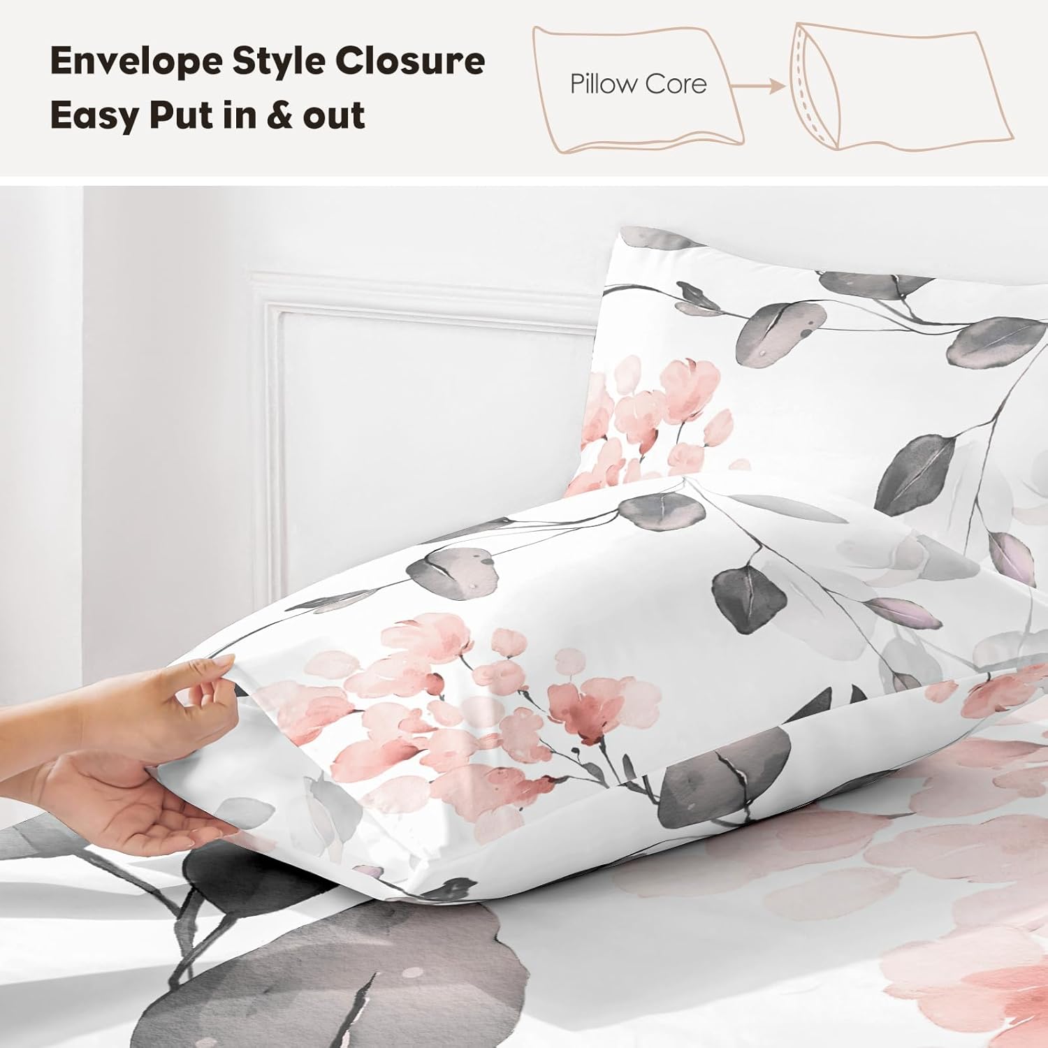Floral Queen Sheet Set, Luxury 1800TC Hotel Quality Double Brushed Microfiber Deep Pocket Bed Sheets, Ultra Soft, Breathable and Cooling, 4PC, Queen Size