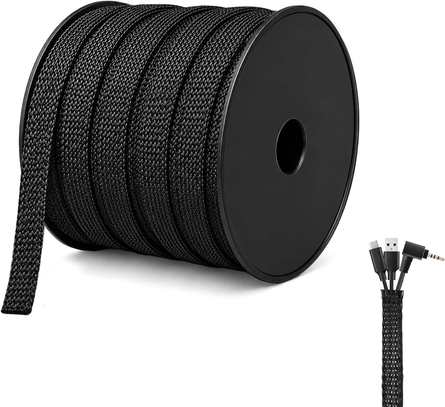 300 Feet - 1/4,1/2,3/8 Inch Braided Wire Loom PET Cable Loom Expandable Braided Sleeving Wire Sleeve for Automotive，TV, Computer, Home Theater, Black