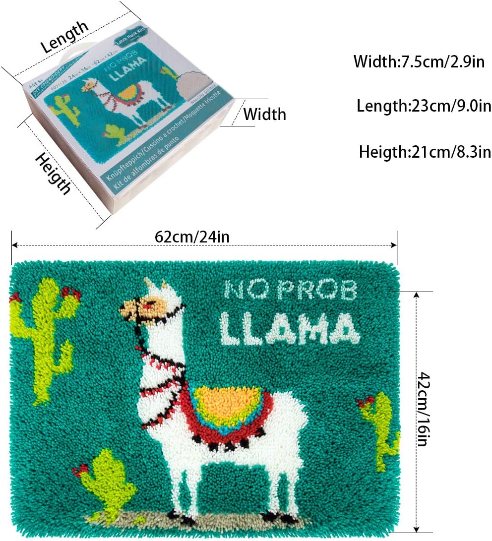 clubevy Latch Hook Rug Kits Embroidery DIY Llama Pattern Crochet Needlework Crafts for Adults and Kids Beginners 16"x24"