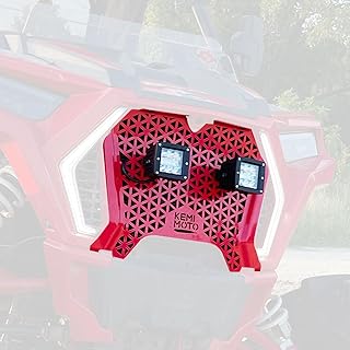 KEMIMOTO UTV Metal Front Grill Light Compatible with 2019-2023 Polaris RZR XP/XP4 1000/1000 S/Turbo/Turbo S, Red Mesh Grille with Waterproof LED Light Bar Accessories Replace 5455433-070