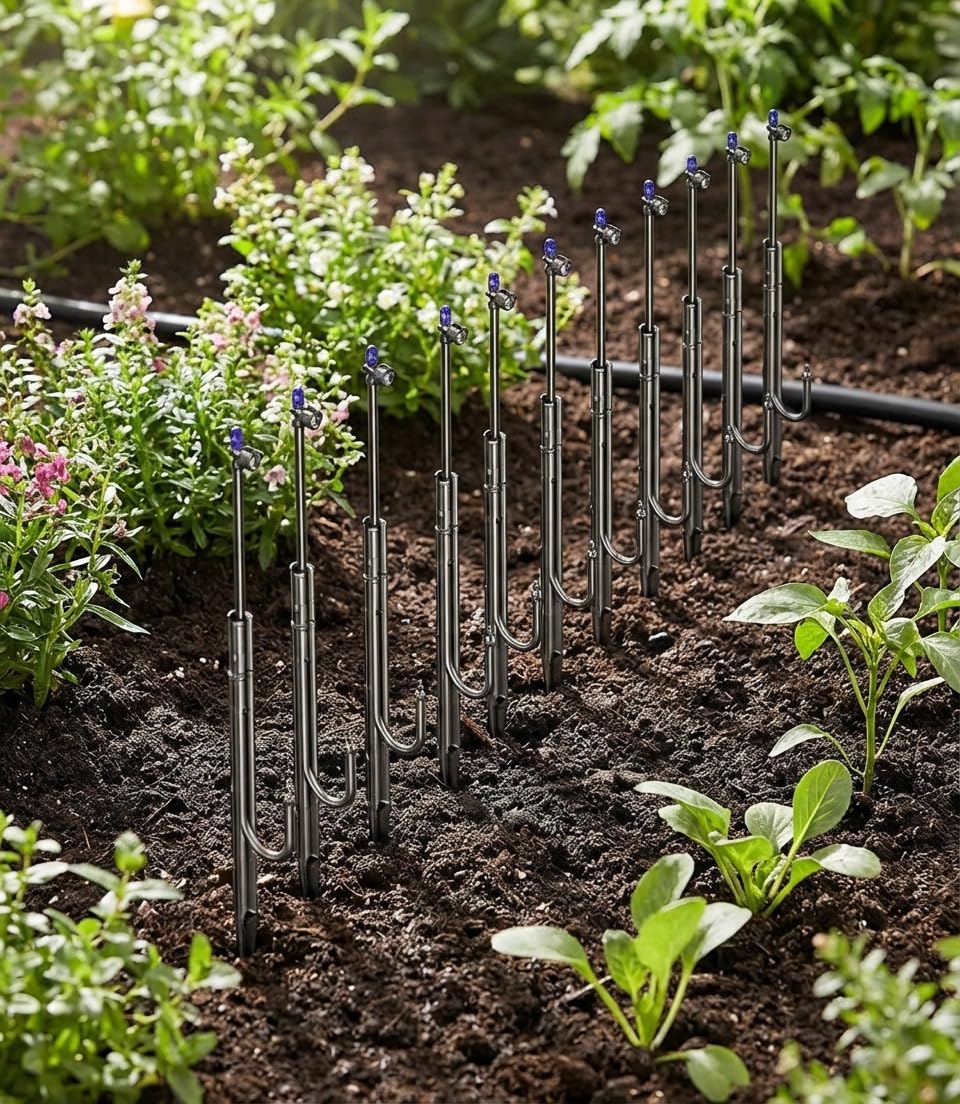 Suinga Microaspersor de Riego 180º Ajustable con Estaca y Microtubo 31 cm | Pack 10 Aspersores de Riego para Jardin | Aspersor de Riego para Plantas y Arriates