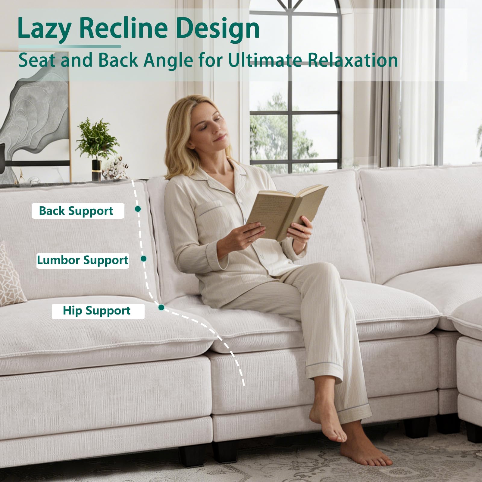 108" Modular Sectional Couch, L Shaped Cloud Sofa for Living Room | Comfortable Foam Cushions, Sturdy Frame, Appealing Appearance, Easy Assembly, Soft Chenille, Modular Design, Beige