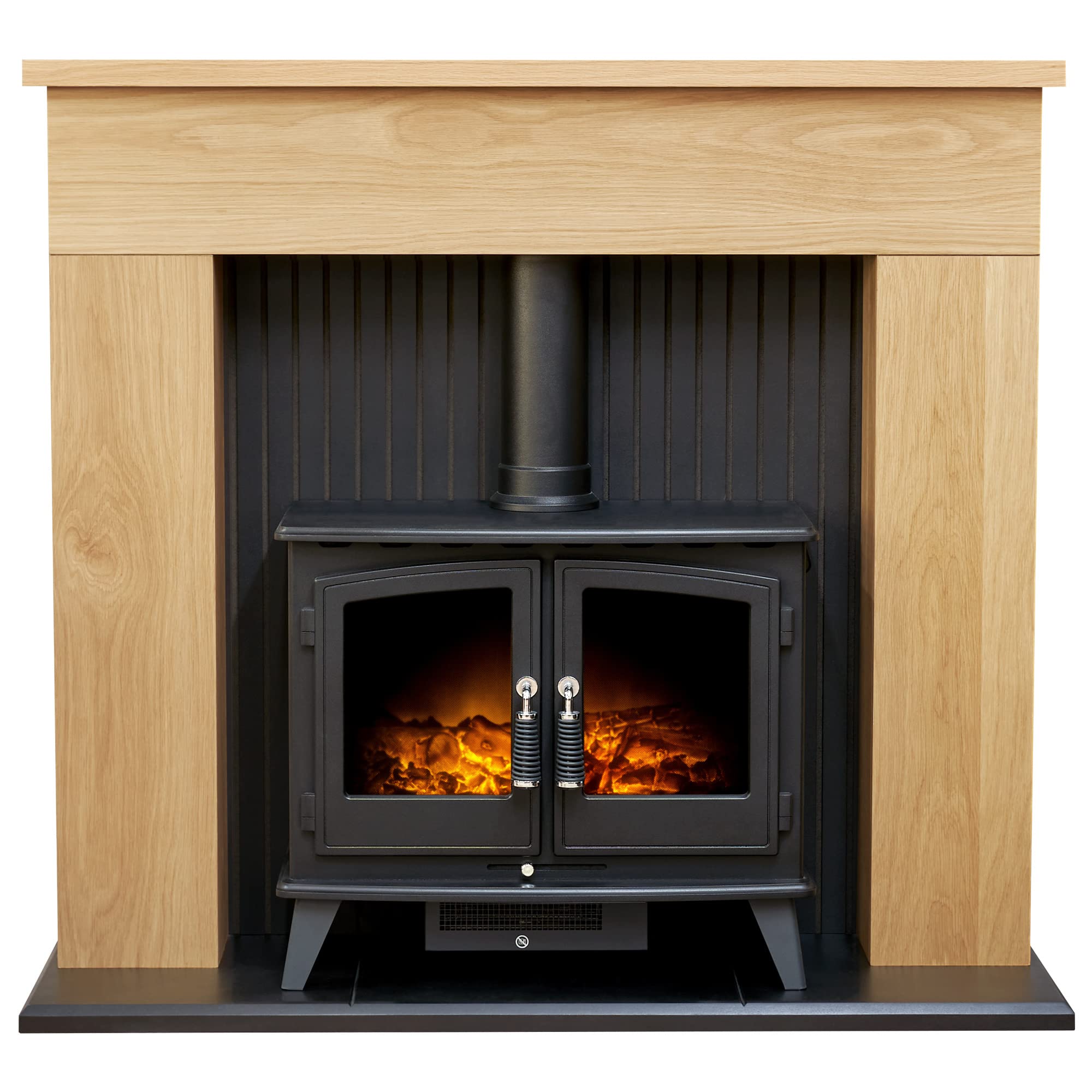 Adam Innsbruck Oak Fireplace with Woodhouse Black Electric Stove 45 inch