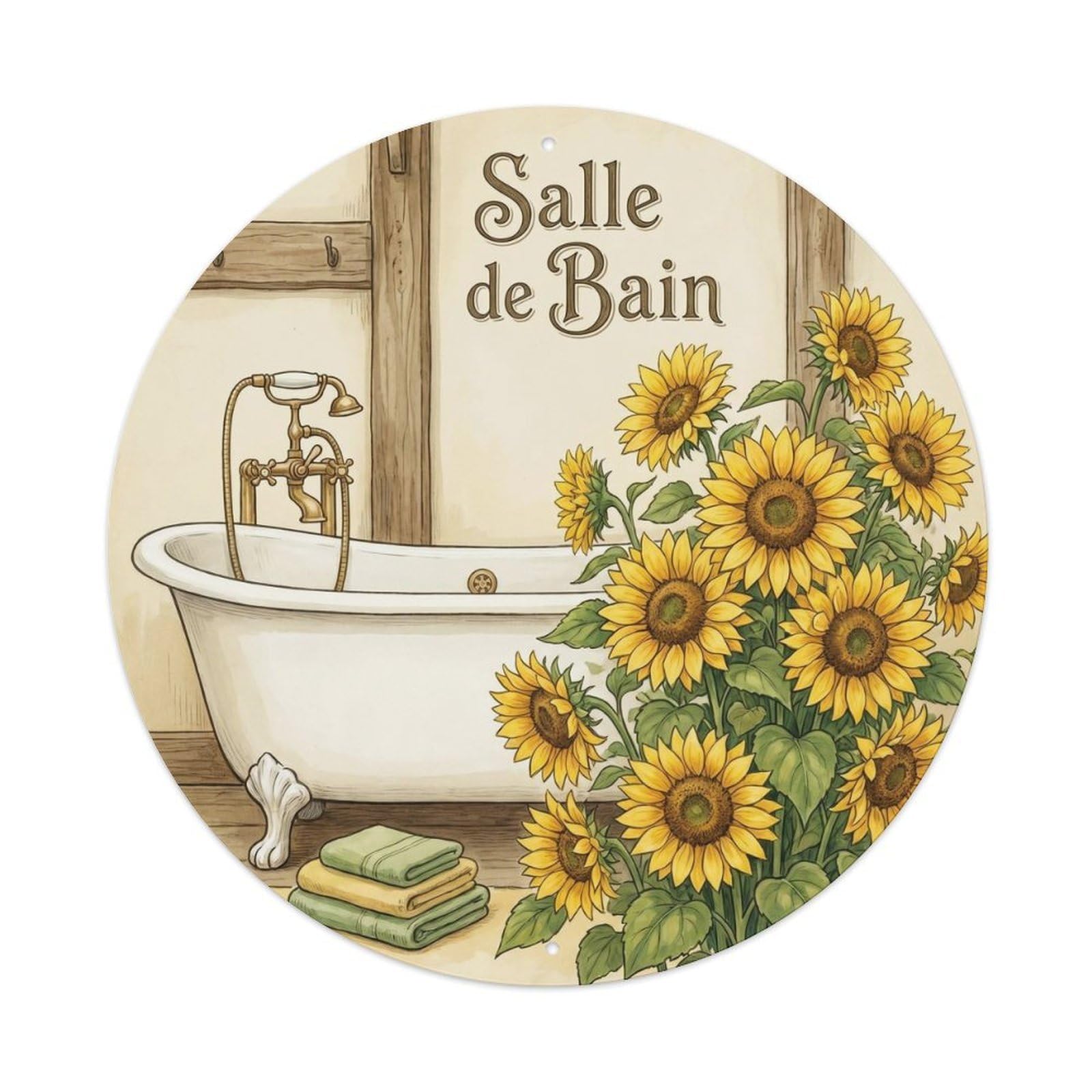 Yrnq Vintage Style Salle Sunflower Romantic Bathroom Decor Vintage Metal Tin Sign Plaque Wall Decor For Cafe, Club, Garden Round Metal Poster 8X8inch