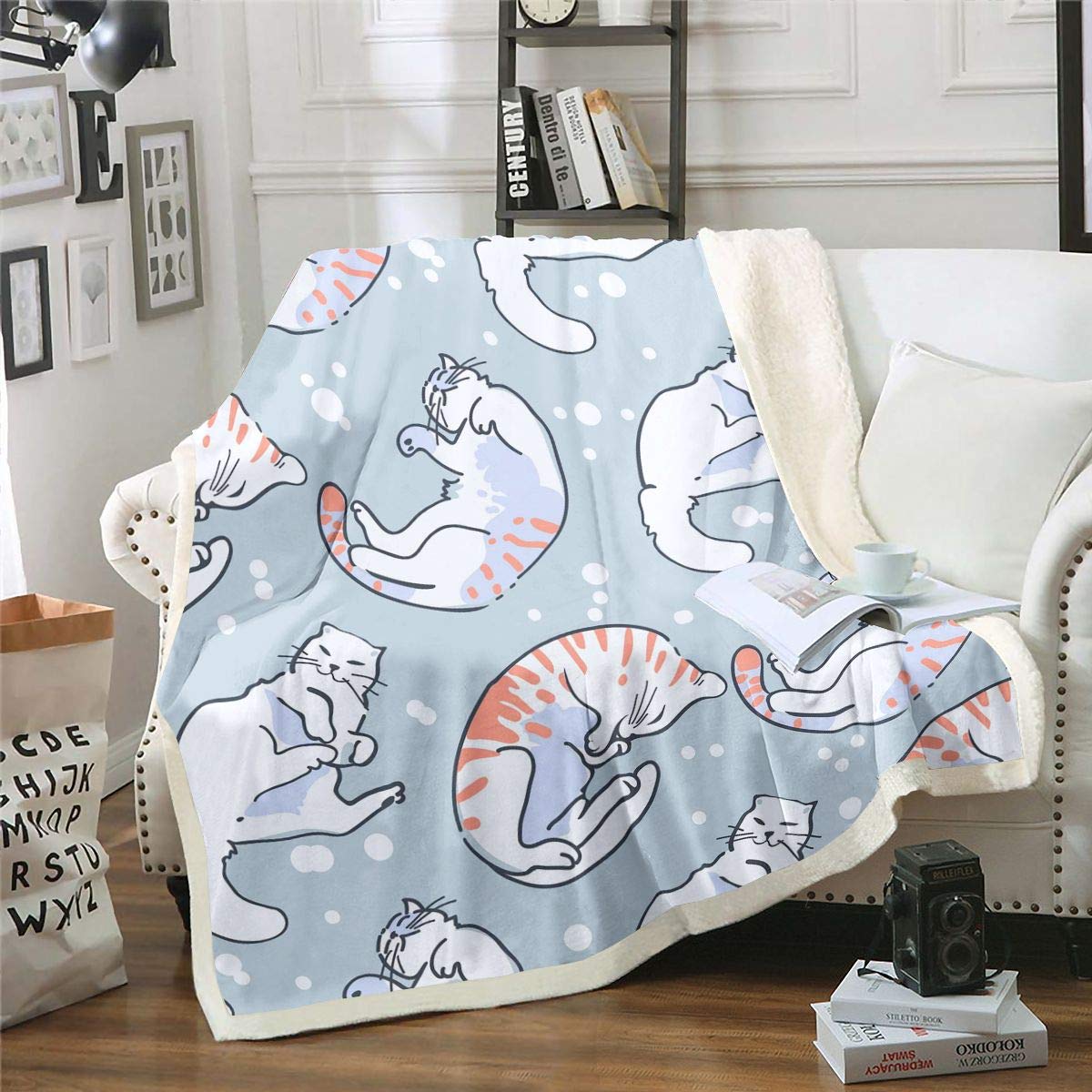 Coperta in pile per animali domestici, gattini e gatti, in 3D con animali felini, coperta sfocata