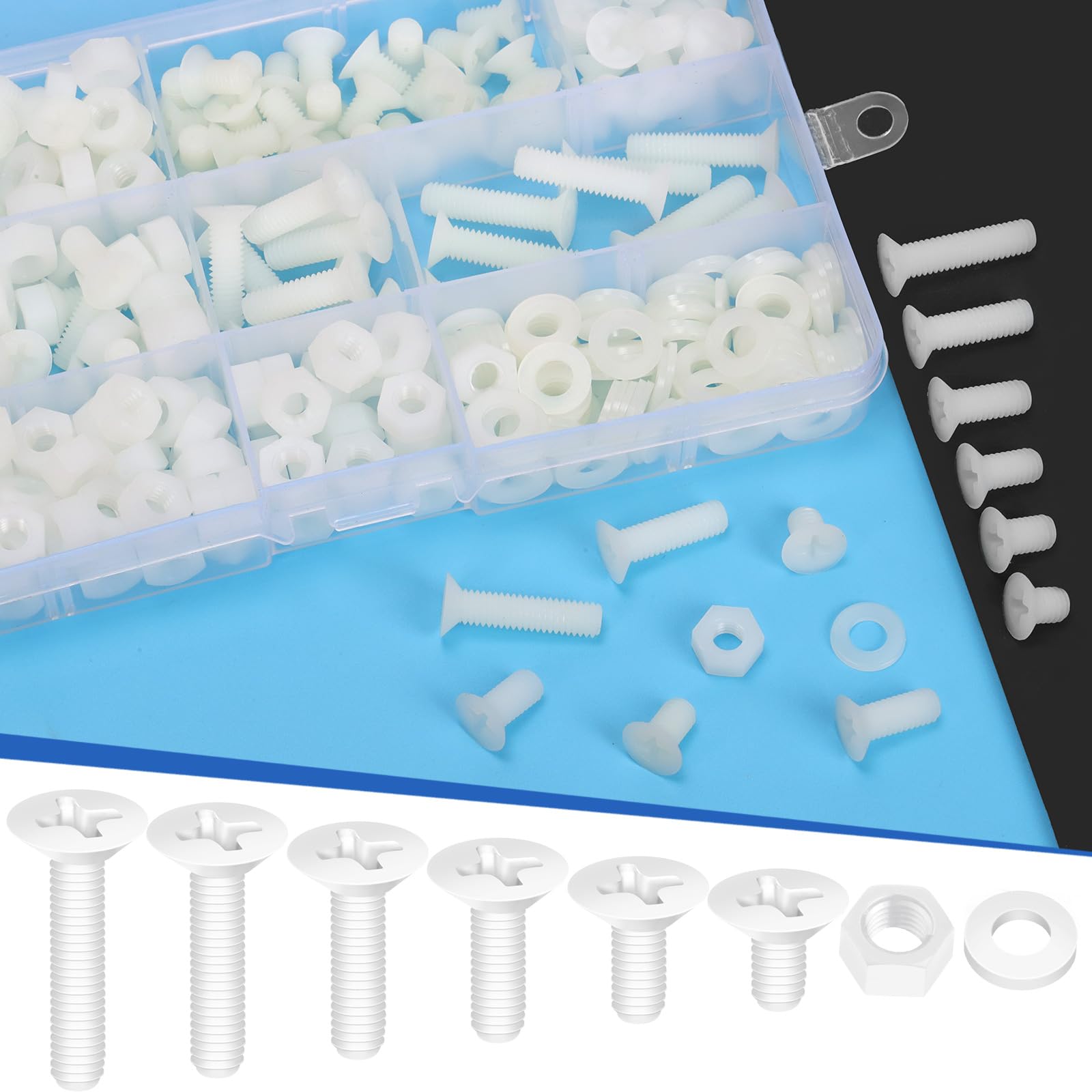 Glarks 360pcs M6 x 8/10/12/15/20/25MM Nylon Phillips Countersunk Head Bolt Machine Screw - Image 4