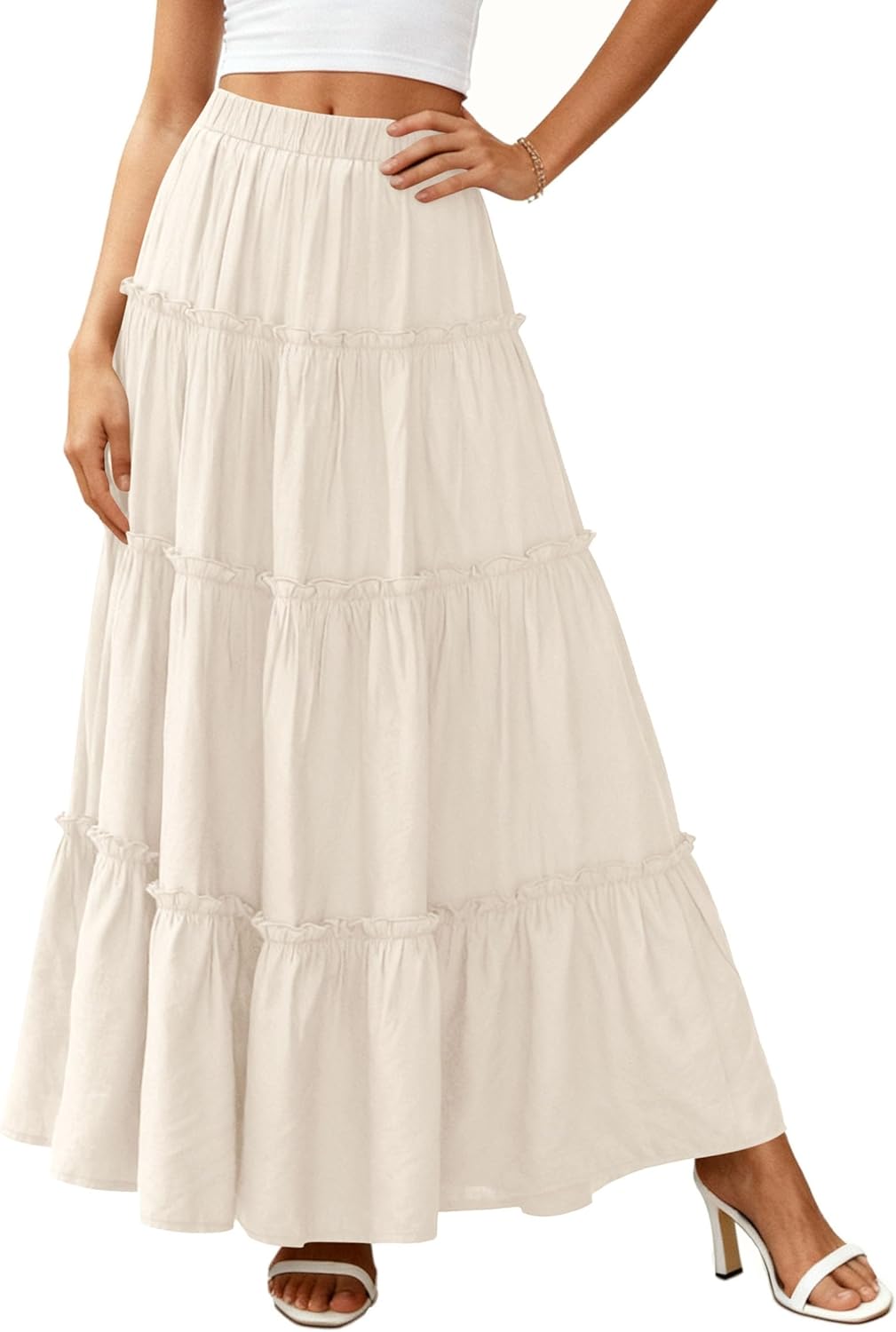 PRETTYGARDEN Boho Maxi Skirts for Women Trendy Summer 2026 Spring Long Flowy A Line Tiered Skirt Beach Vacation Clothes Dress