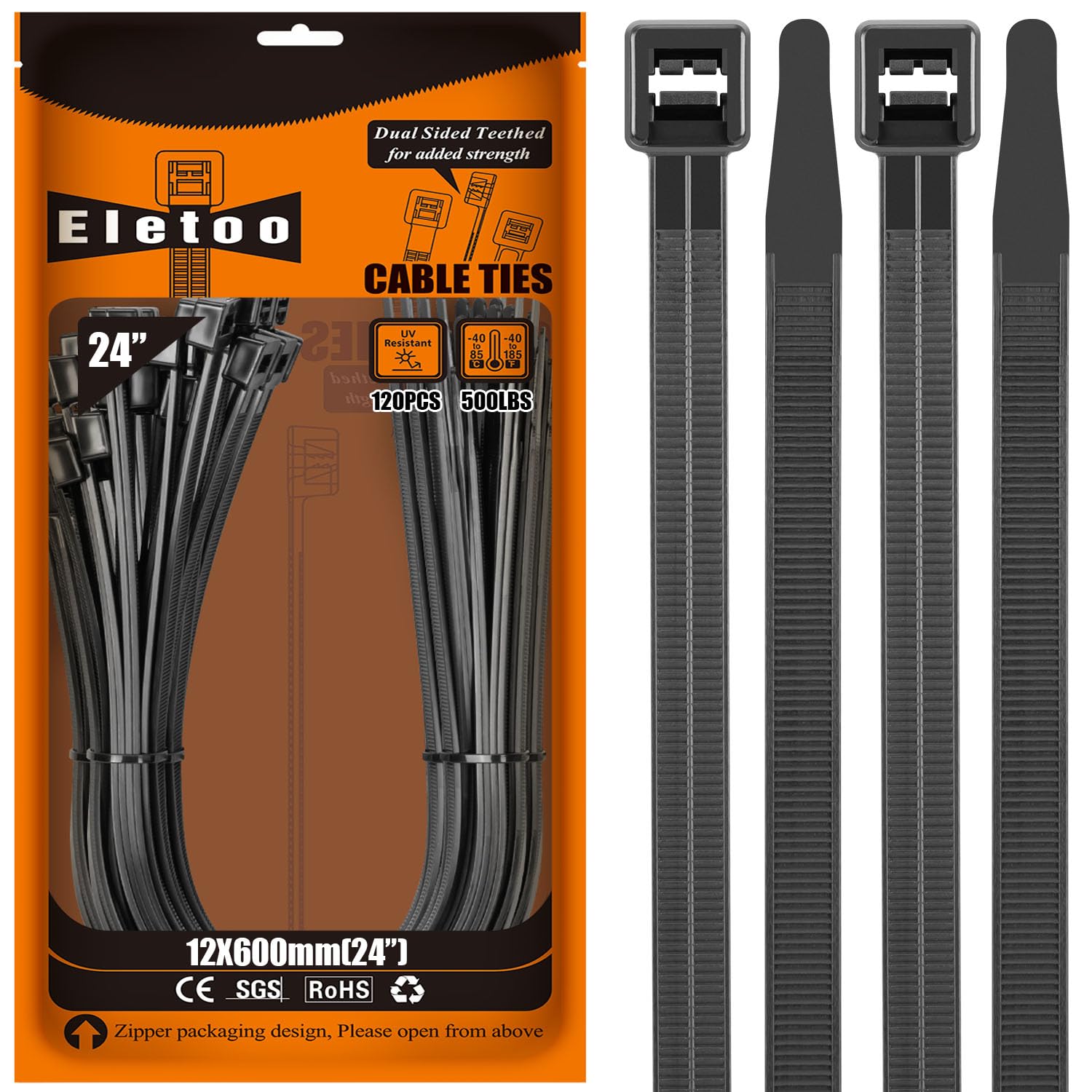 Amazon.com: Eletoo 24 Inch Zip Ties Heavy Duty 120 Pack Black Long