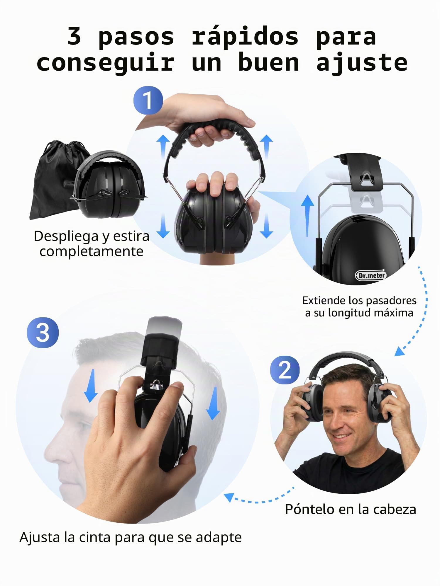 Dr.meter Cascos Antiruido Adultos 31dB, Cascos de Obra Protectores Auditivos Ajustables para Trabajo, Construcción, Tiro Deportivo y Estudio, Cascos Insonorizados Aislantes de Ruido
