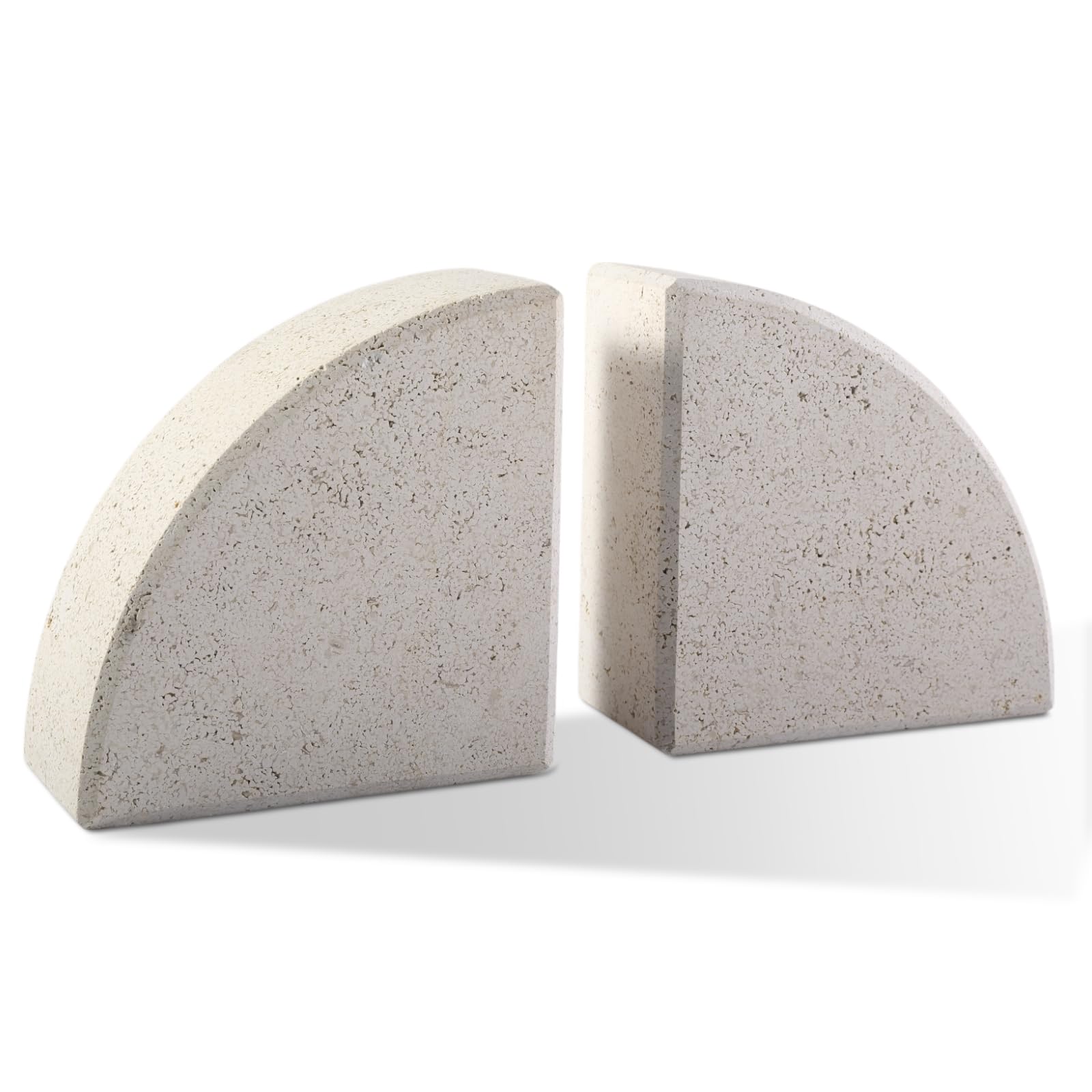 Karibiber Marble Bookend for Shelves, Non-Skid Bookends for Heavy Books, Heavy Duty Book Stopper for CDs, Luxury Book Shelf Holder, Quarter Circle Design Book Ends Decorative, Moleanos Beige, Set of 2