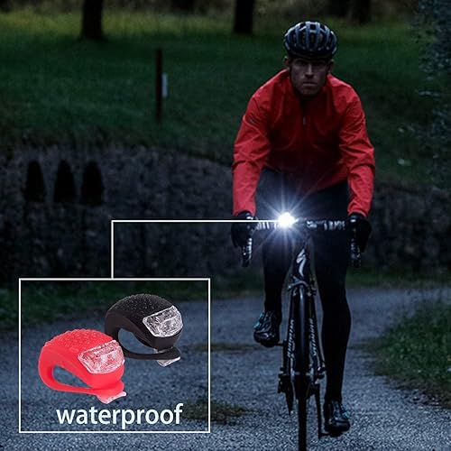 Miniatura 8 de Paquete de 8 luces de bicicleta, juego de luces LED de silicona para bicicleta, 4 faros delanteros de bicicleta y 4 luces traseras (rojo y blanco),