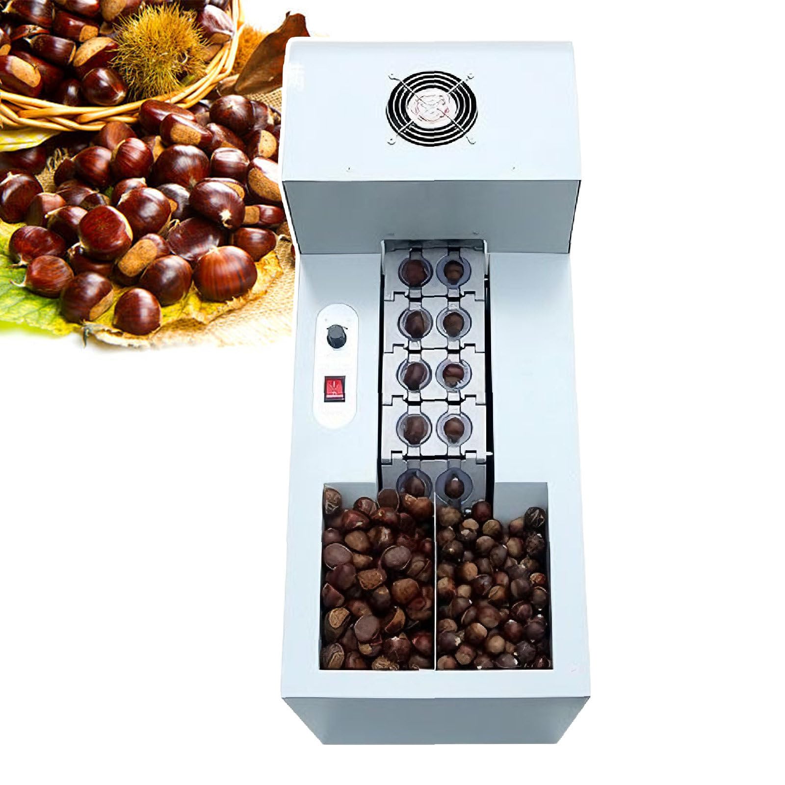 Máquina descascaradora de castañas, galletas eléctricas para salida de 150-300 kg/h, profundidad ajustable, alimentación manos libres, incluye 2 juegos de moldes