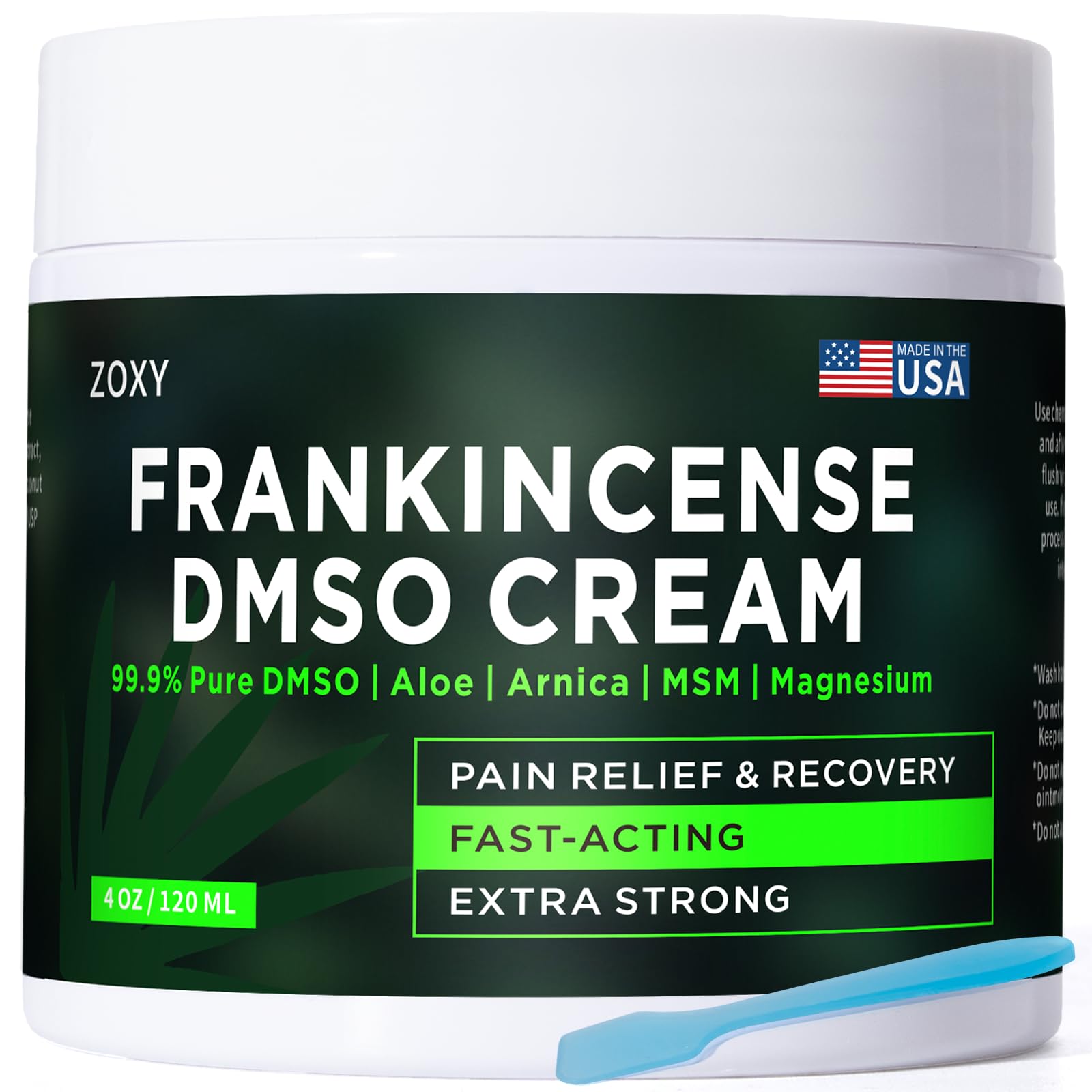 ZOXY DMSO Cream for Pain Relief, Frankincense DMSO Cream, Pharmaceutical Grade, with Magnesium, MSM, Frankincense, Aloe Vera, Turmeric, Herbal, and Arnica for Joint & Muscle Pain Relief, 4 oz