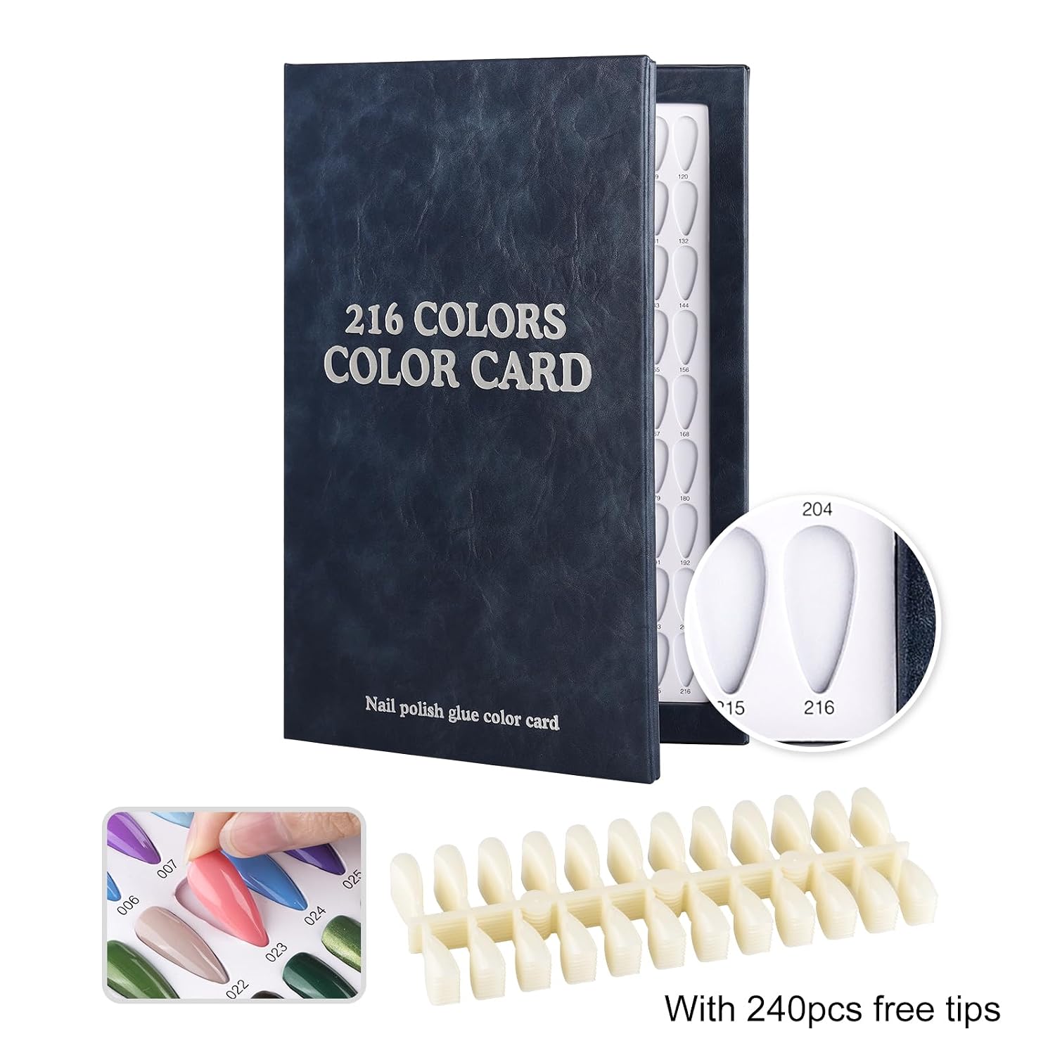 216 Nail Color Display Book with 240 Nail Tips,Professional Nail Color Swatches Book for Nail Polish UV Gel,Nails Salon